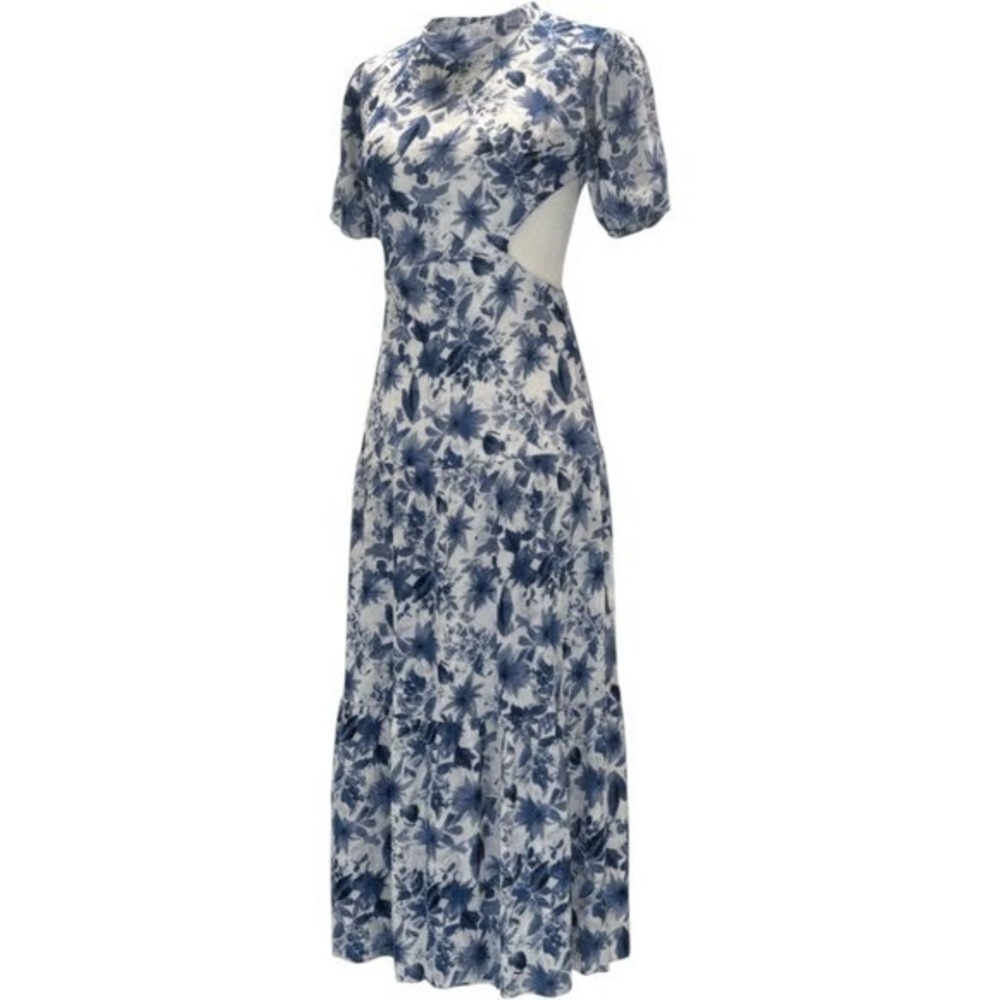 To My Lovers Blue Floral Open Back Cut Out Midi Dress Medium